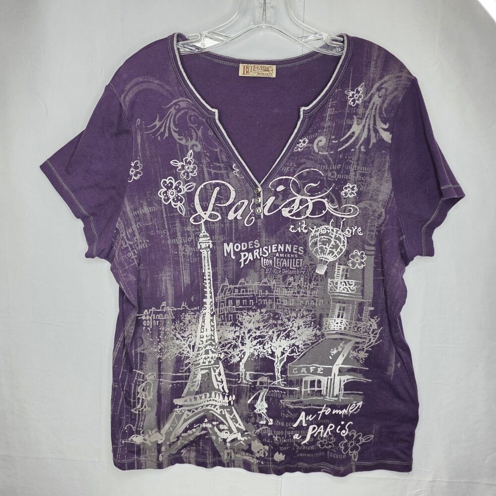 Blue Canyon Vintage Y2K Paris Graphic Shirt Womens XL Cotton Purple Whimsigoth